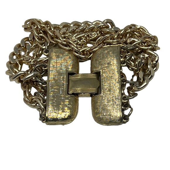 Womens Five Chain Bracelet Gold Tone Wide 7 inches Long - Picture 6 of 6